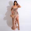 Women's Sexy Feather Halter Dress with High Split Sequin Halter V-neck Party Nightclub Style
