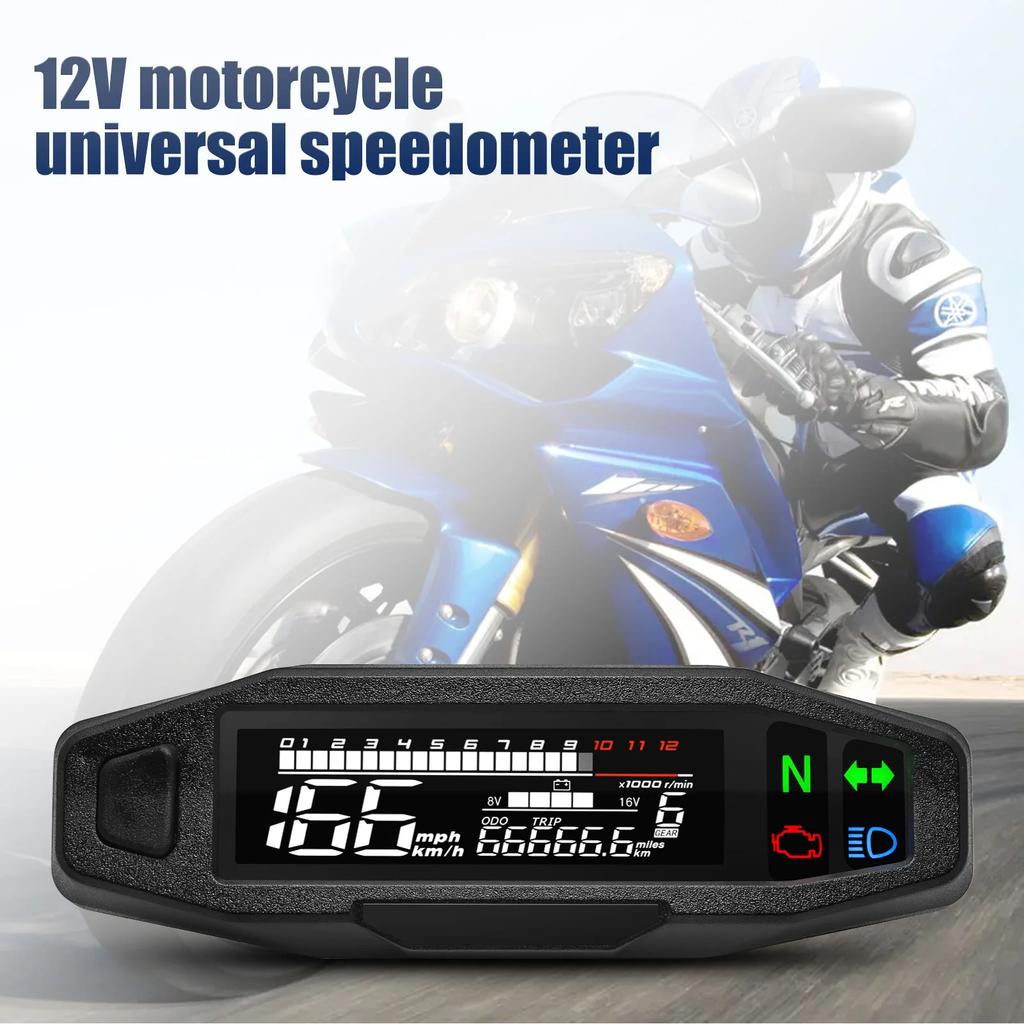ZHIYUMotorcycle Speedometer Oil Gauge Tachometer Universal Digital Odometer Meter Instrument Cluster Turn Signal Light Indicator