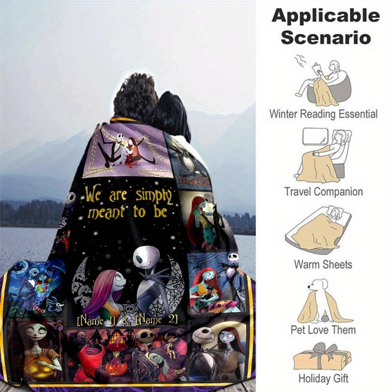 1pc. Nightmare Before Christmas Jack & Sally Romantic Scene Blanket, Perfect for Home Decor, Gift Idea, Seasonal Decoration, Cozy Throw Blan