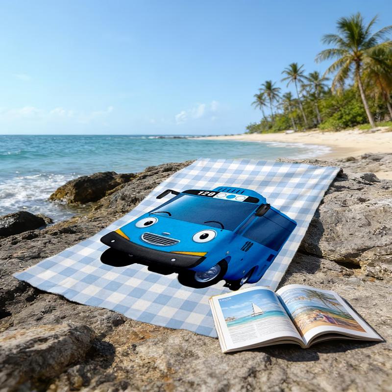 1pc Tayo The Little Bus2 Beach Towel, Beach and Seaside Swimming Pool Equipment, Fashion Pattern, Rectangular, Travel Essentials