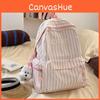 Spacious And Light Striped Nylon Backpack With Padded Straps For Girls School