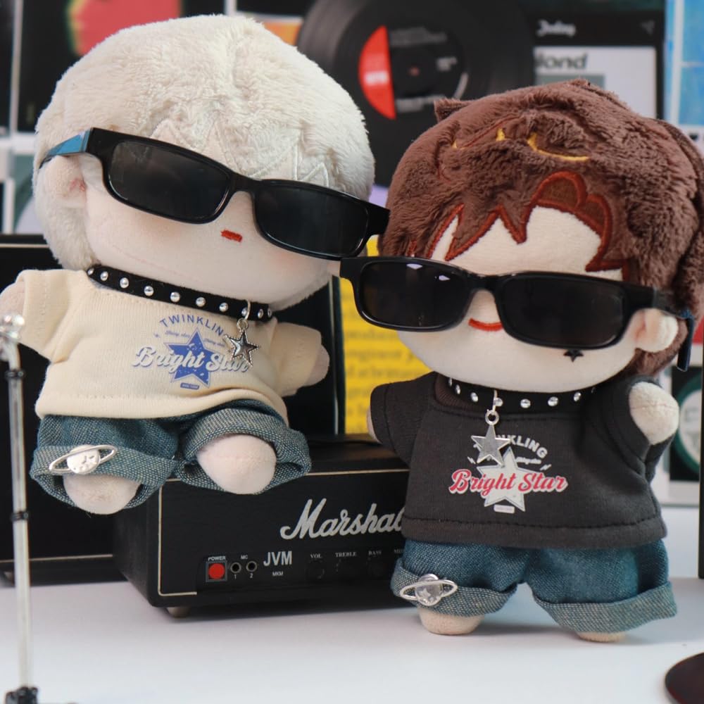 Комплект: графическая футболка, джинсы и чокер для куклы 15 см (черный) - Плюшевая игрушка, Кигуруми, Аксессуары, Отаку, Кукла, Маскот, Костюм для Kpop-куклы [Б/у]