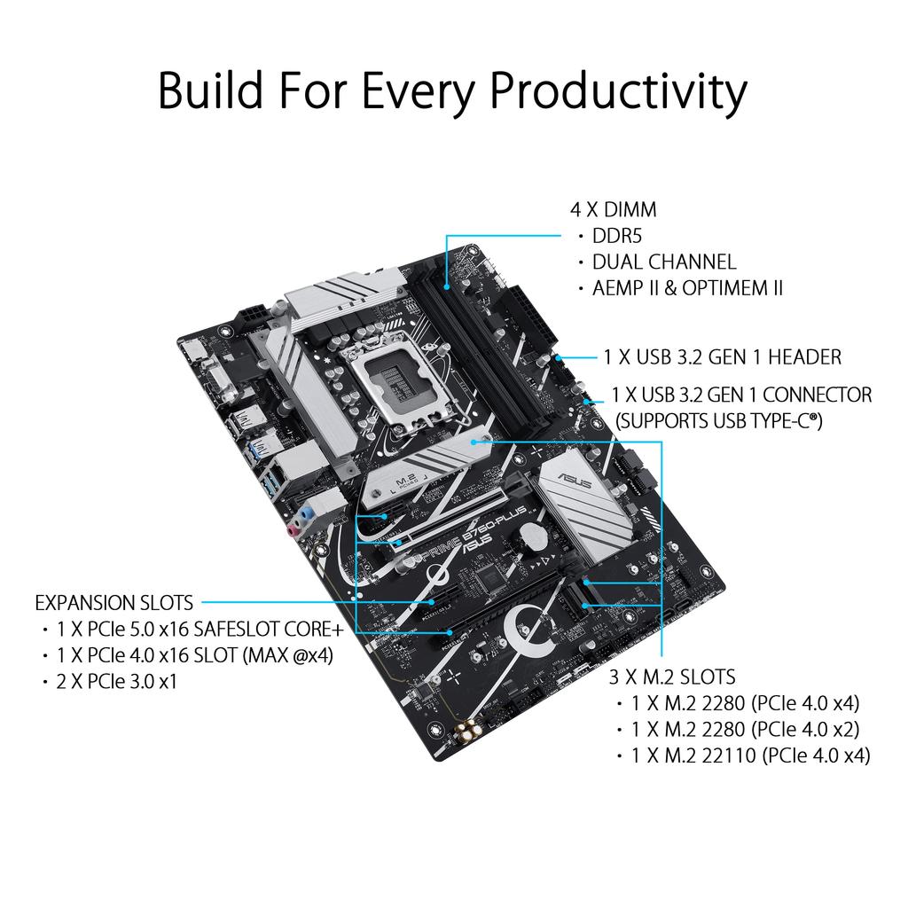 Asus PRIME Intel Generation CPU Compatible LGA1700 B760 Equipped DDR5 ATX Authorized Distributor Product B760-PLUS 14th/13th/12th Motherboard/domestic