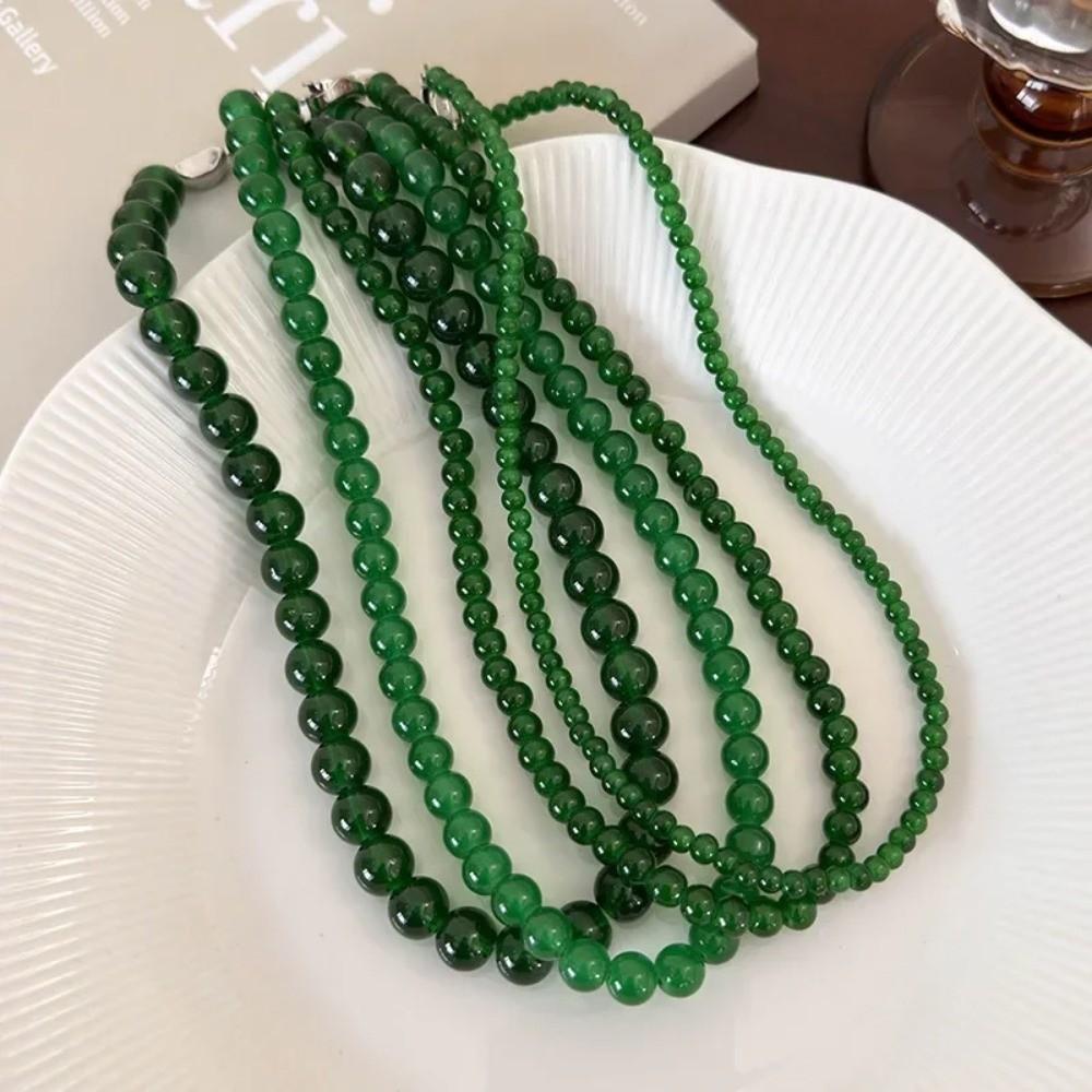 Round Green Beads Necklace 4 6 8 10mm Collarbone Chain New Choker Necklace Gifts