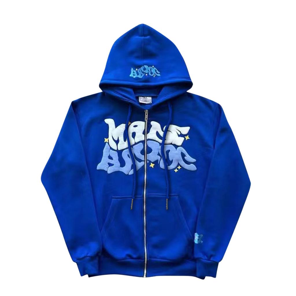 Street Fashion Print Hoodie Graphic Zip Up Hoodies Hip Hop Streetwear Oversized Vintage Outfit