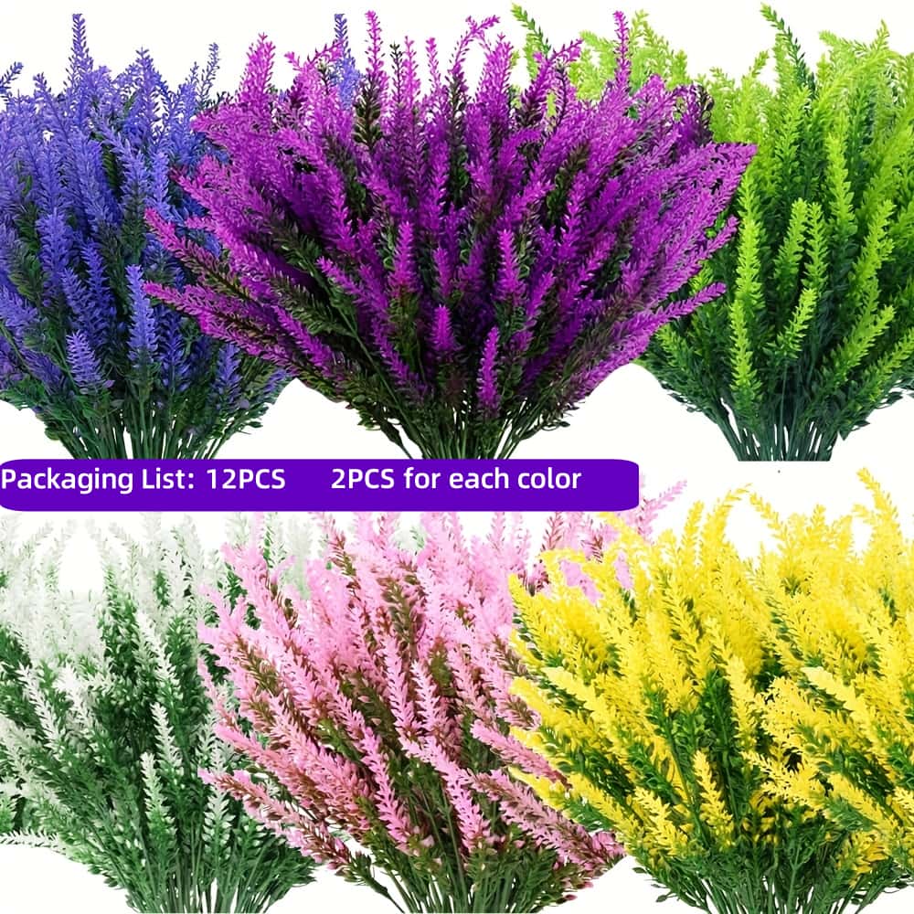 12pcs Artificial Lavender Flower Bouquets - Realistic Plastic Flowers for Home, Garden, Wedding, Holiday, Party Decor
