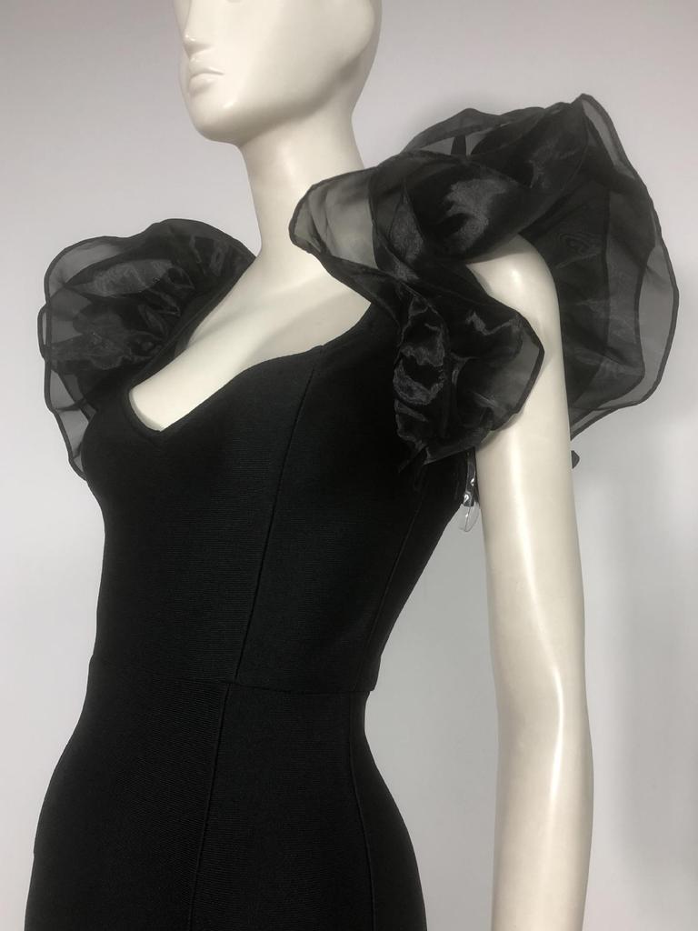 Женское элегантное платье-бодикон с сетчатыми рукавами-рюшами и открытой спиной