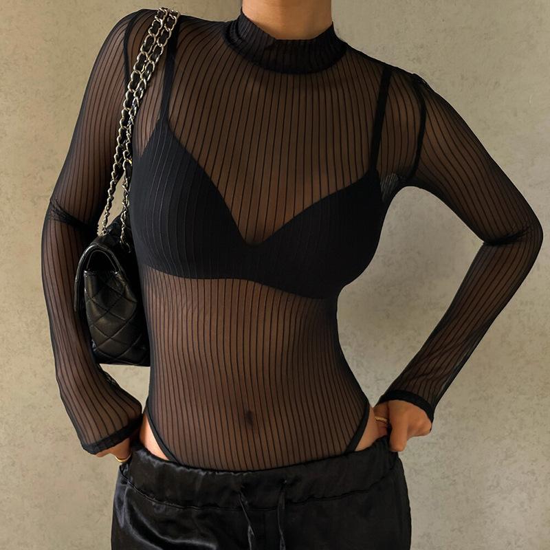 Прозрачный комбинезон с открытой спиной, прозрачный, женский, однотонный, черный, футболка, летняя, элегантная, сексуальная, уличная одежда