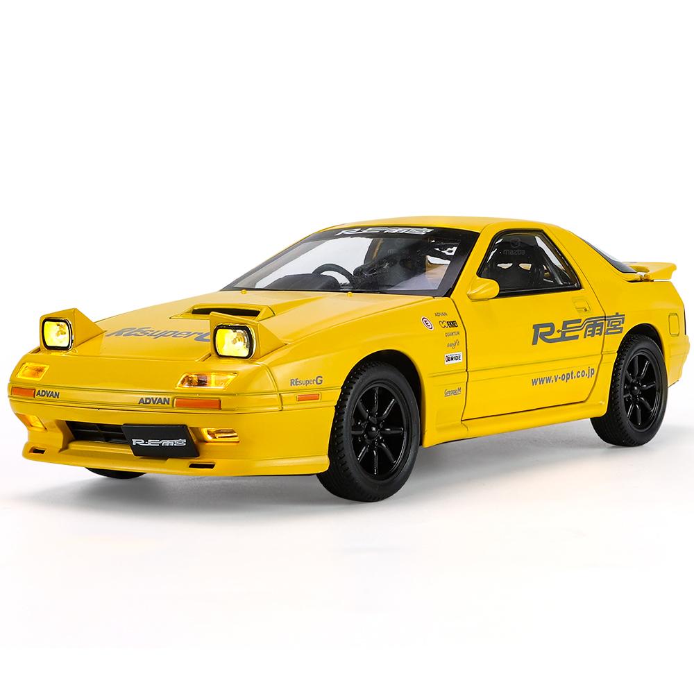 1/24 Mazda RX7 Initial D Гоночная игрушечная машина JDM Модель 1:24 Литых Металлических Модели Автомобилей Миниатюрная Коллекция Звука и Света Подарок для Мальчика Ребенка