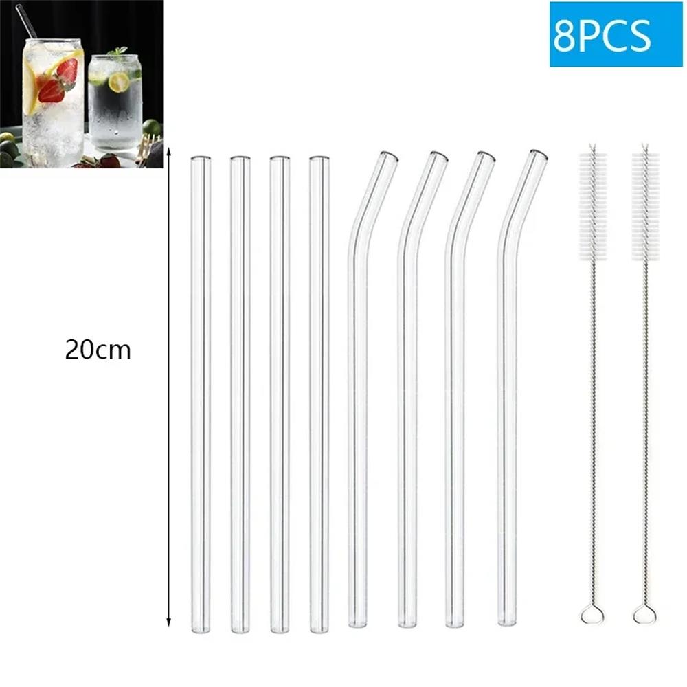 50-1Pcs High Borosilicate Glass Straw Reusable Eco Friendly Drinking Straw Metal Straw For Smoothies Cocktails Straws with Brush 7