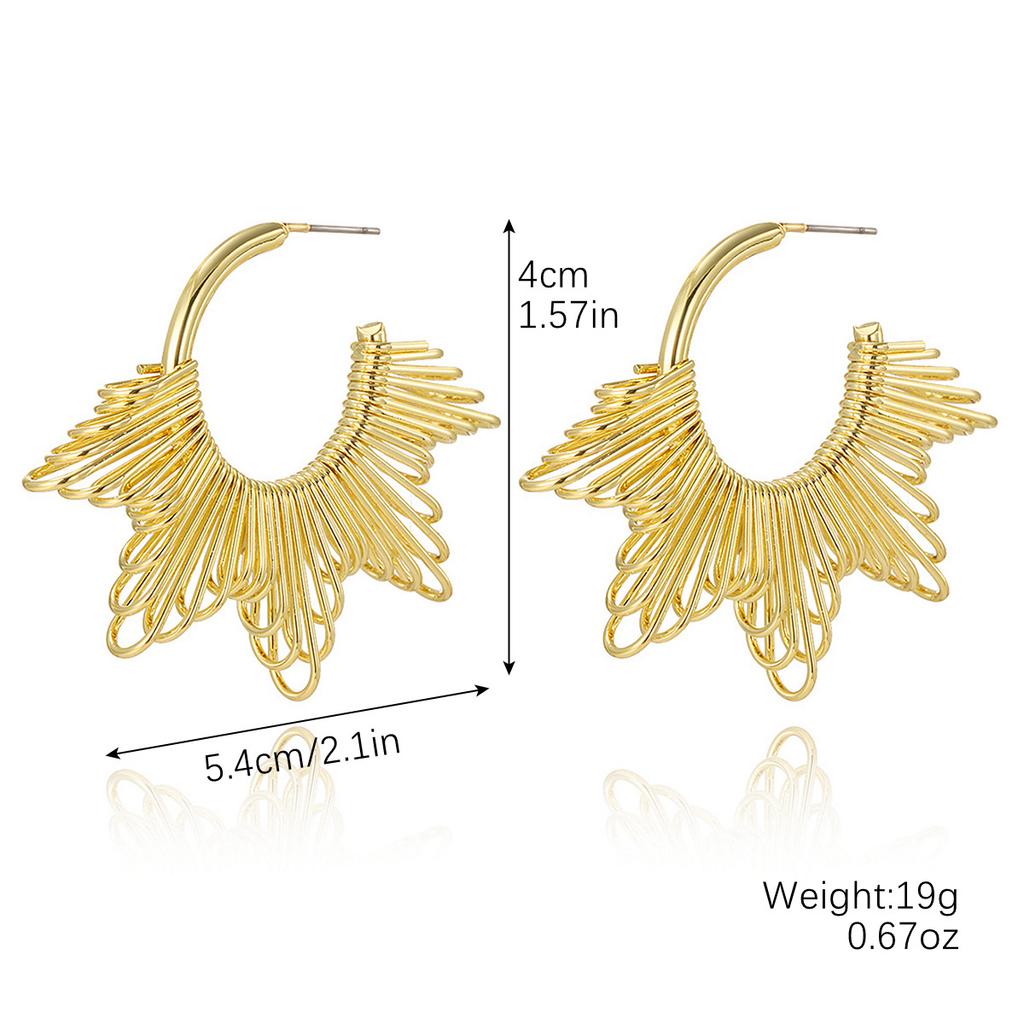 Exaggerated Temperament Earrings Gold Senior Sense Ins Cold Wind Simple Metal Droplets Pleated Pearl Flower Earrings