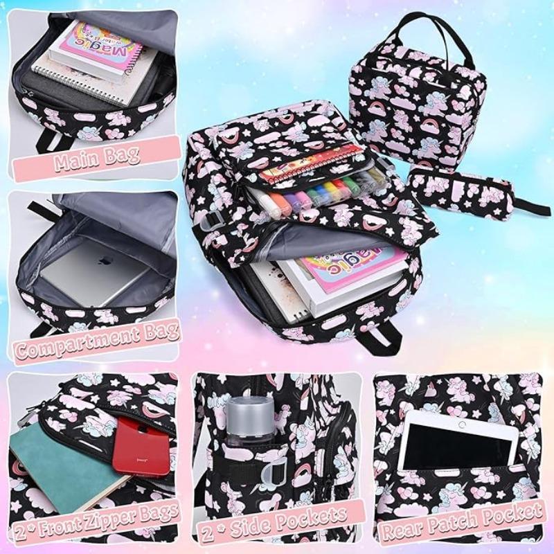 Kids Backpack Sets For Girls Boys Unicorn Backpack 3 In 1 Lightweight Bookbags Large Travel Rucksack With Lunch Bag Pencil Case