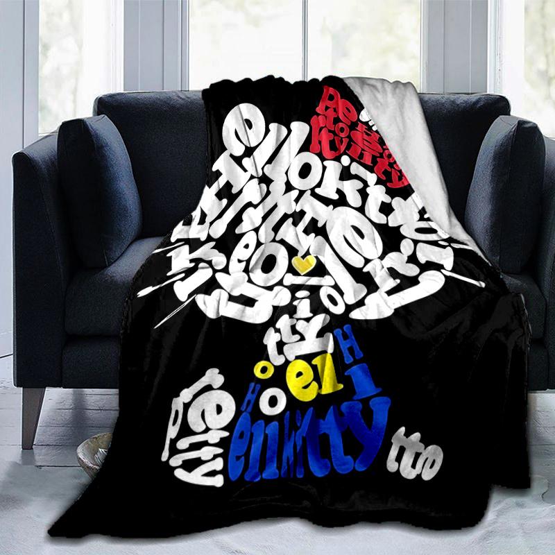 1pc Ellie Kitty Typography Art Blanket, Soft and Cozy for All Seasons, Living Room, Travel, Camping, Car Blankets, Beach, Office Naps, Perfect Home De