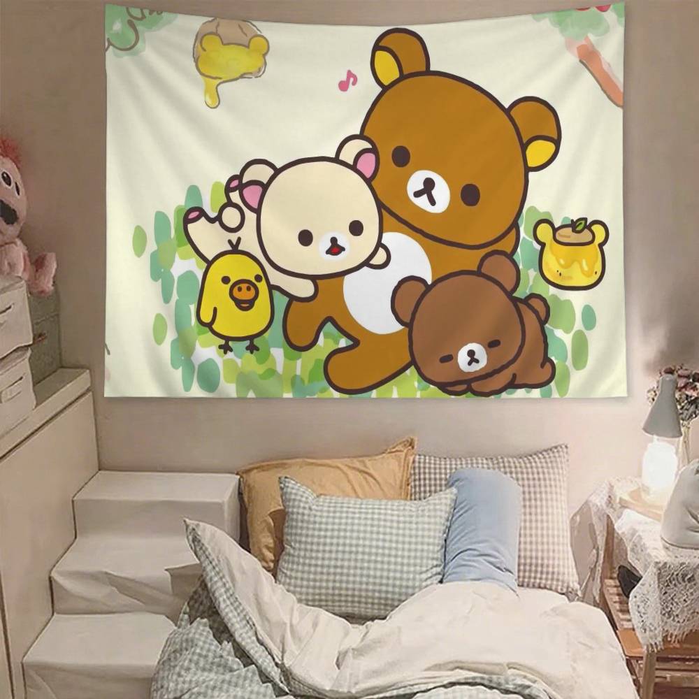 Cute RRilakkuma Tapestry Wall Hanging Tapestry Art Deco Blanket Curtain Hanging At Home Bedroom Living Room Decor