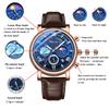 JewelryWe Men's Leather Belt Watch 3ATM Water Resistant Brown Roman Numerals Analog Luminous Calendar Quartz Fashion Gift