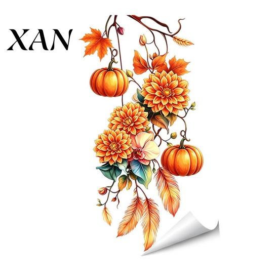 Pumpkin Maple Leaf Stickers Fall Thanksgiving Static Window Clings, Autumn Floral Glass Atmosphere Wall Decor Decals, Removable Harvest Season