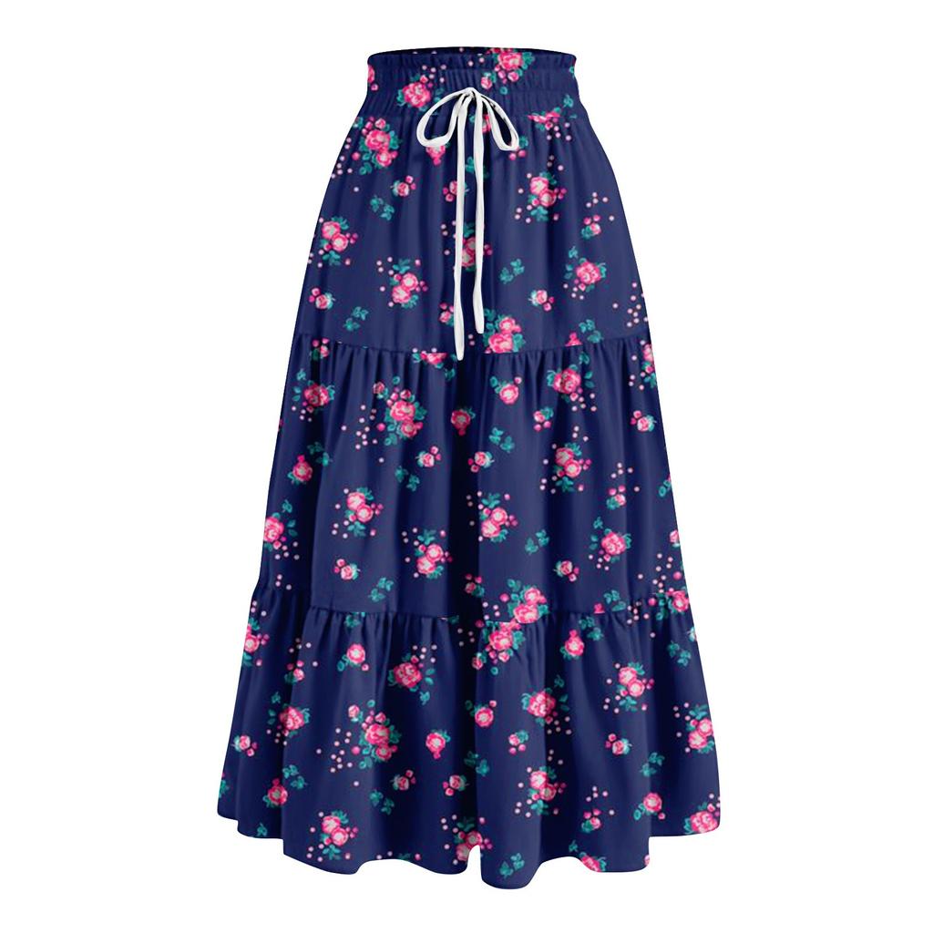 Женская весенняя повседневная длинная юбка с оборками, однотонная юбка, ретро-юбка в складку