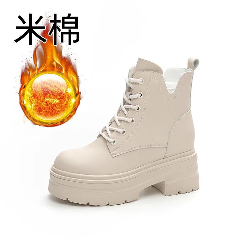 Fashion 8CM Real Leather Ladies Fashion Ankle Knee High Booties Chimney ZIP Women Autumn Shoes Microfiber Leather Boots Motorcycle