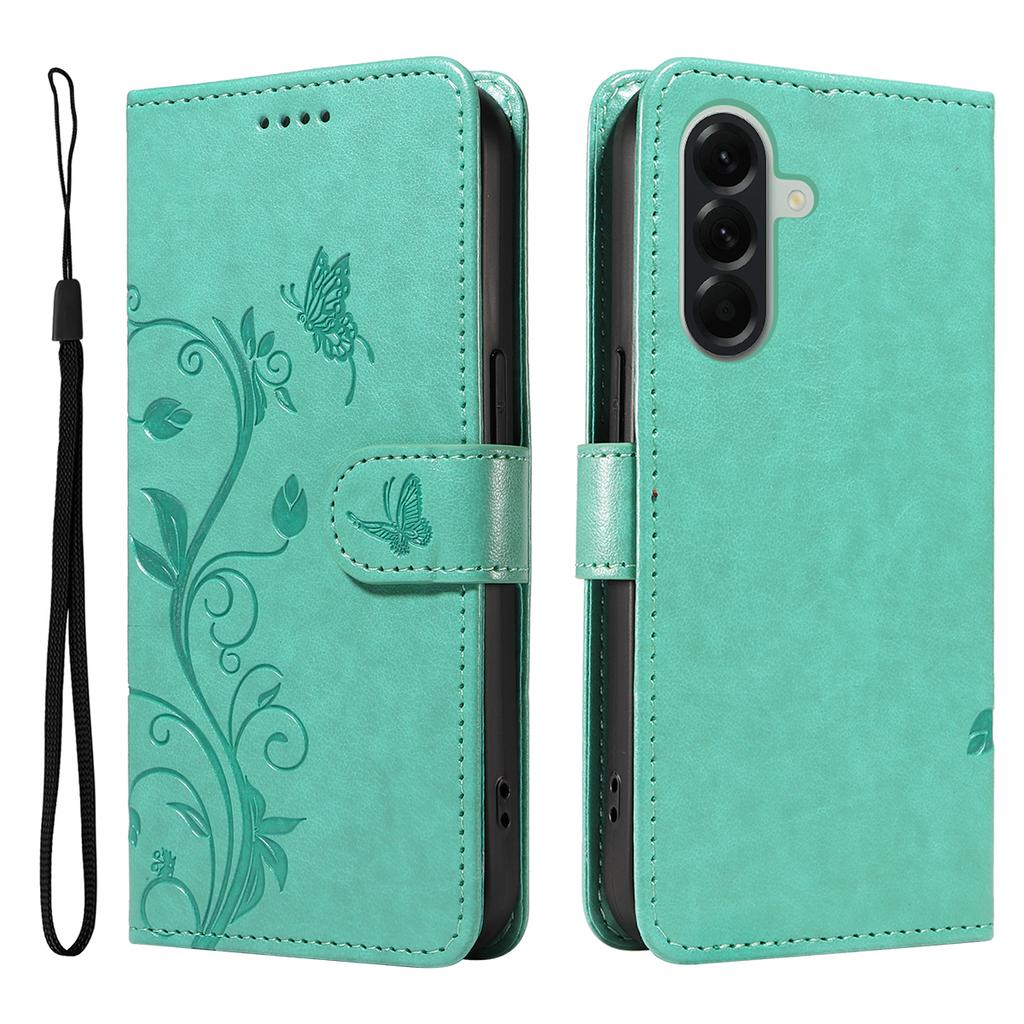 For Samsung Galaxy A57 5G PU Leather Cases Flower Pattern Wallet Stand Phone Cover with Strap