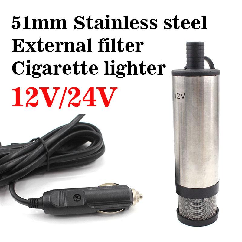 Oil Diesel Fuel Pump DC 12V 24V Electric Submersible Pump Stainless Steel Mini Transfer Car Oil Kerosene Pump Suction 30L/min
