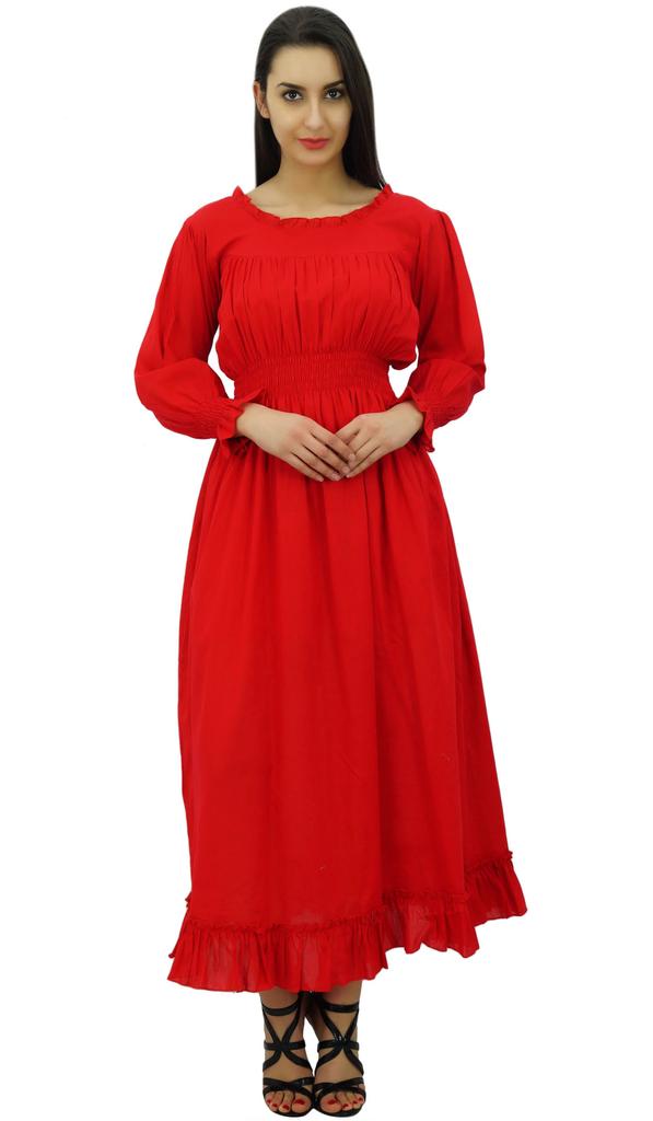 Bimba Women's Cotton Smocked Waist Long Casual Maxi Dress