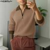 Autumn Men Lapel Neck Long Sleeve Stitching Patchwork Rib Knitted Pullovers Tops