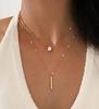 European & American Teardrop Rhinestone Pendant Necklace - Double Layer Long Stick Design