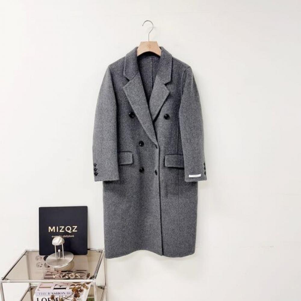 Mizqz Women Wool Basic Double Loose Fit Handmade Long Coat 3color