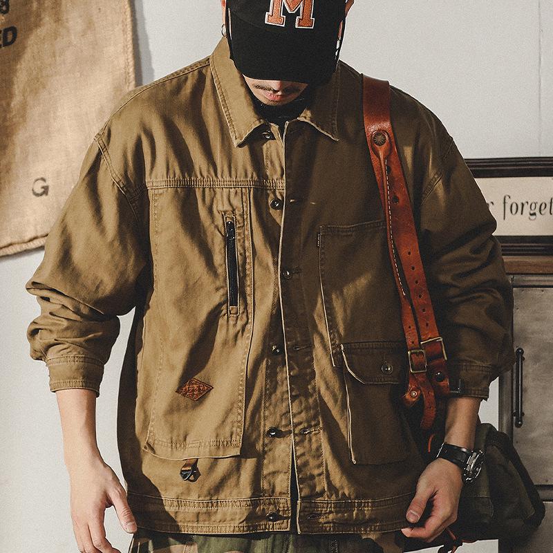 Men's Retro Herringbone Workwear Jacket - American Style, Heavyweight, Spring/Autumn