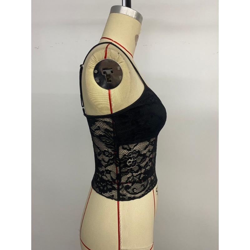 Летний женский сексуальный кружевной однотонный топ-майка