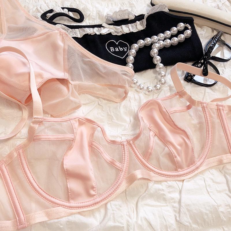 1 Set/French Ultra Thin Cup Underwear Set Sexy Lace Summer Breathable Bra Set Adjustable Strap Push Up Brassiere Lingerie