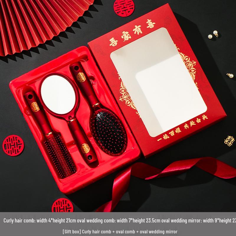Высококлассный красный свадебный набор расчесок-подушек для женщин – Полный приданое, пара расчесок радости