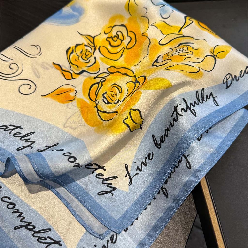 Foulard Carre 100% Naturel Pour Femme, Foulard Bandana, Foulards Floraux Pour Cheveux, Sac De Printemps, Cravates 53cm