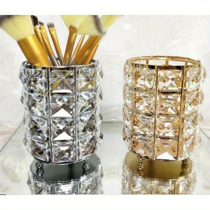 Metal Makeup Brush Storage Tube Eyebrow Pencil Makeup Organizer Bead Crystal Jewelry Storage Box