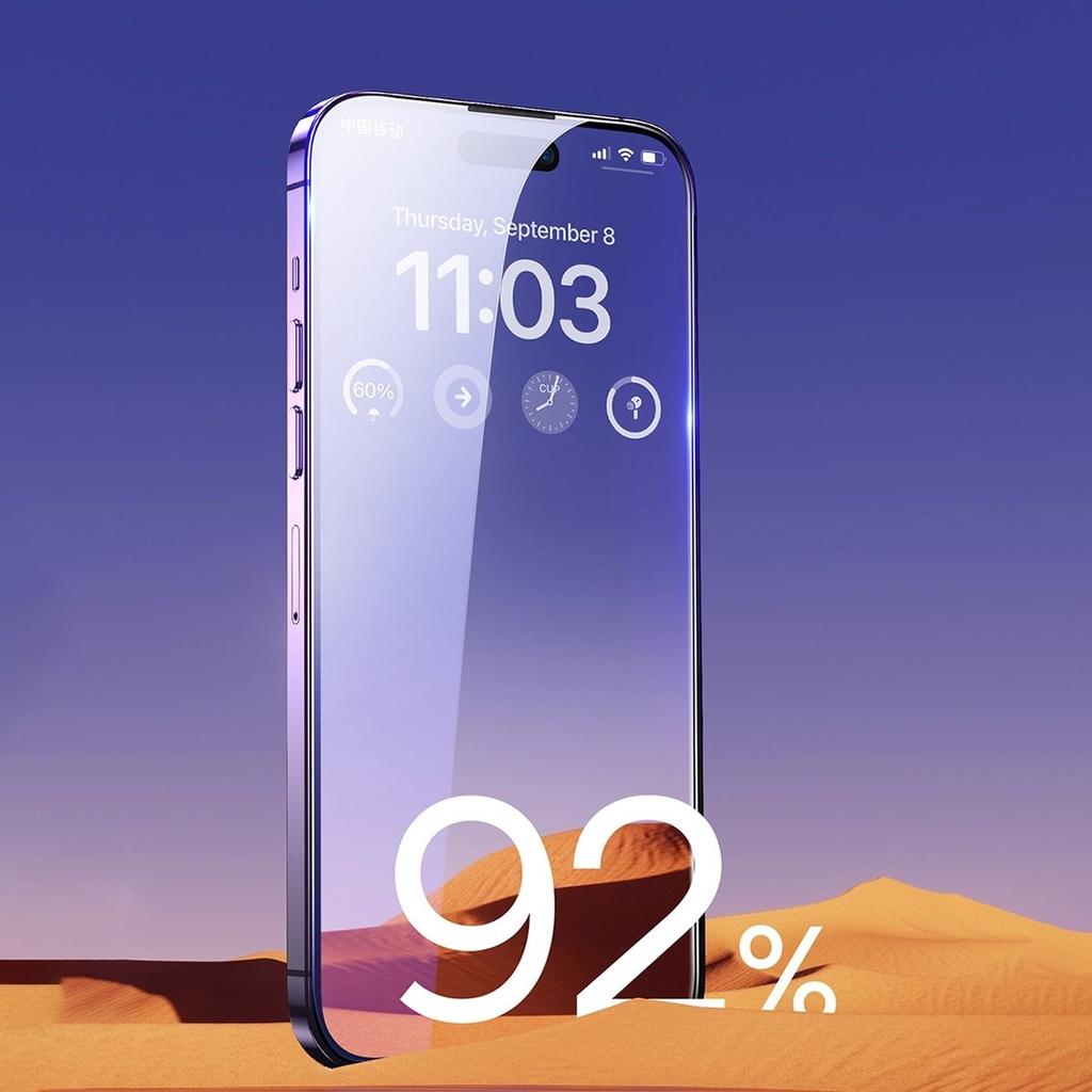 Baseus Full-Cover Tempered Glass for iPhone 14 Pro, 0.3mm, Anti-Blue Light & Speaker Guard, Easy Align Frame