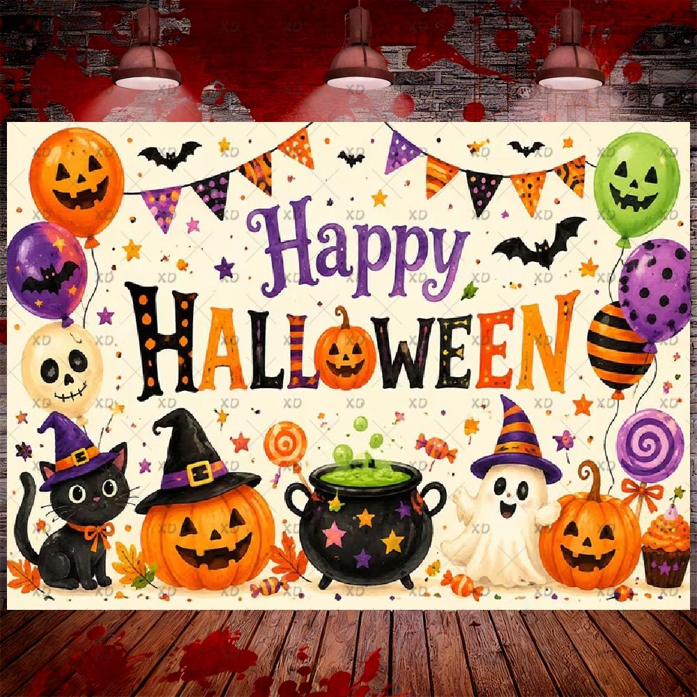 Halloween backdrop with a cute ghost, an adorable little kawaii ghost, backdrop for photography, "Trick or Treat",2036