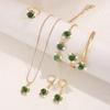 5Pcs Jewelry Sets Shining Zircon Spiral Flower Red Bead Faux Pearl Necklace Earrings Ring Bangle Bracelet Set for Women Banquet
