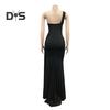 Lady Evening Dress One Shoulder Sleeveless Split Hem Solid Color Pleated Solid Color Prom Cocktail Party Maxi Dress Ball Gown