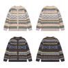 Oversized Fair Isle Knit Sweater Men Women Winter Warm Loose Fit Casual Crewneck Pullover