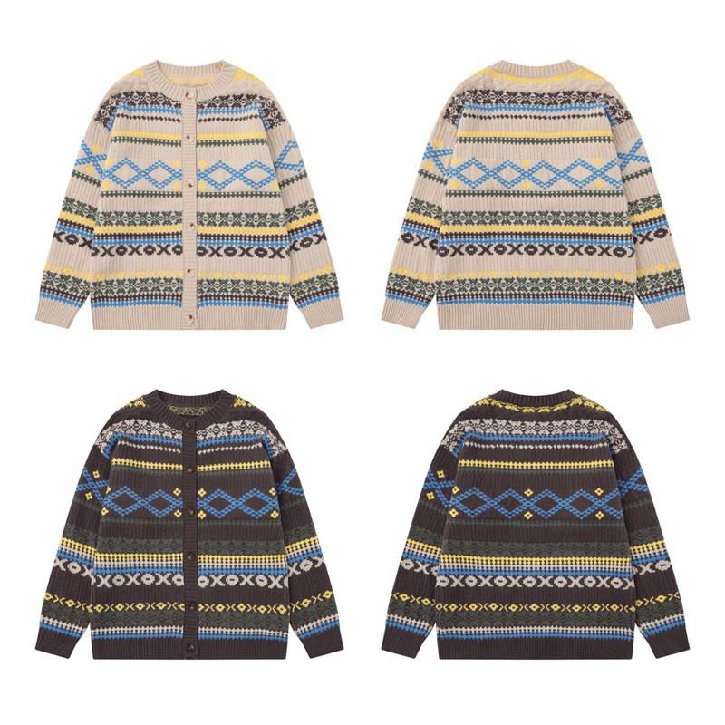 Oversized Fair Isle Knit Sweater Men Women Winter Warm Loose Fit Casual Crewneck Pullover