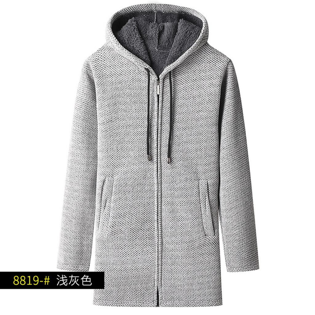 Новый тип мужского свитера средней длины с капюшоном, тренч большого размера, модная повседневная вязаная куртка на молнии