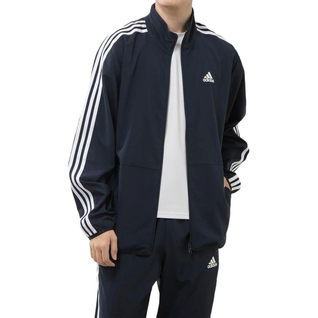 adidas Полосатая мужская куртка на молнии с длинным рукавом, синяя IA9375