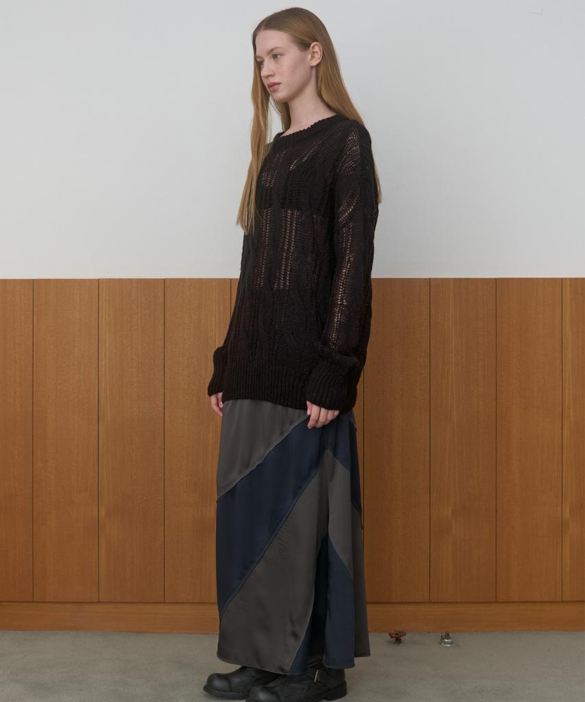 Majone Asym Stripe Skirt_Charcoal/Navy