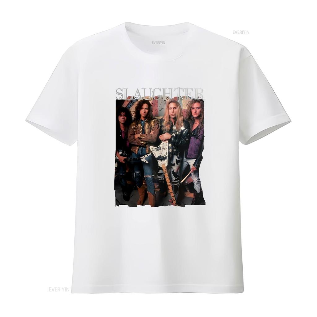 Slaughter Rock Band Black T Shirt Short Sleeve All Sizes S 5xl Xy836 Vintage Washed Comfortable Versatile Casual Graphic