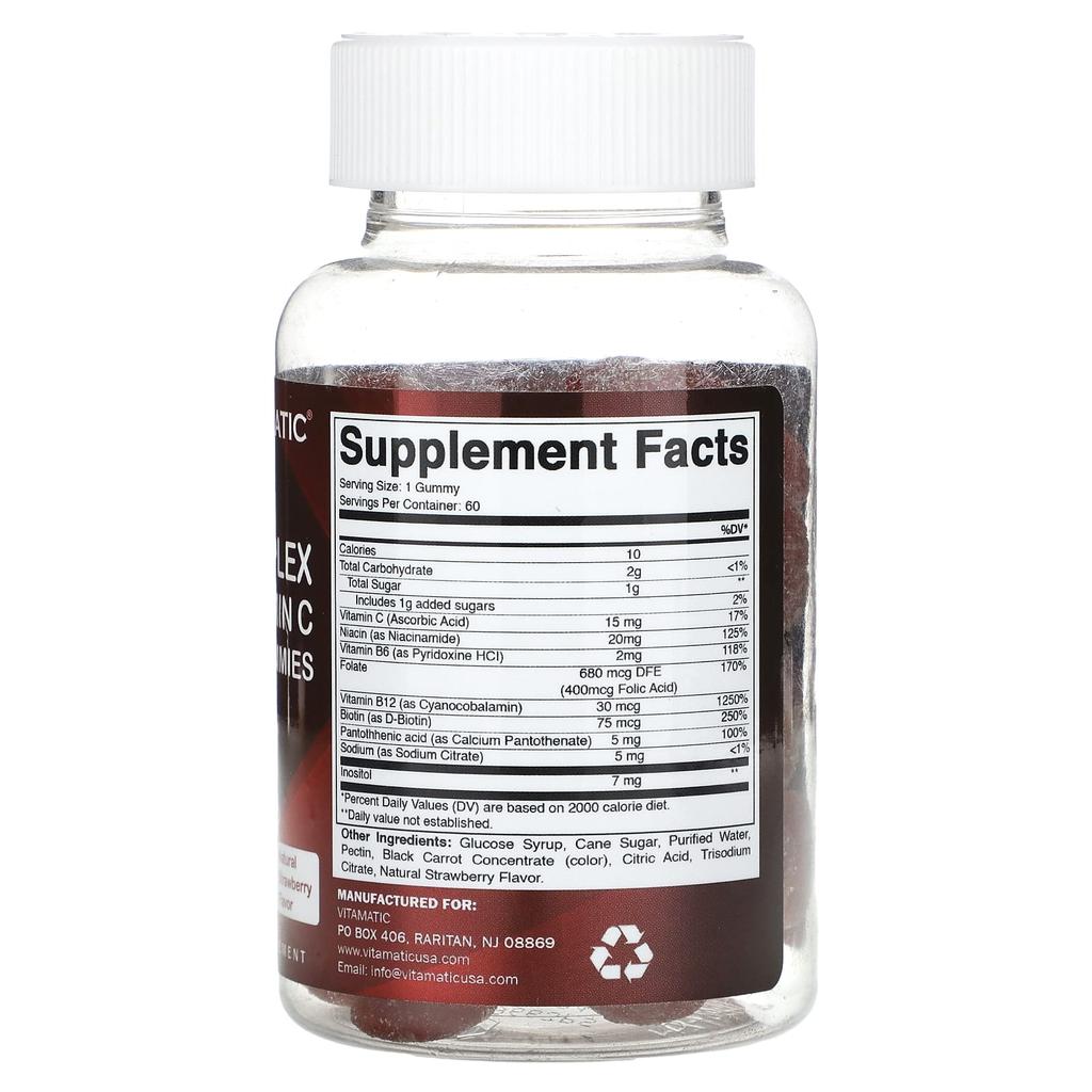 Комплекс витаминов группы B с витамином C, жевательные пастилки, клубника, 60 пастилок