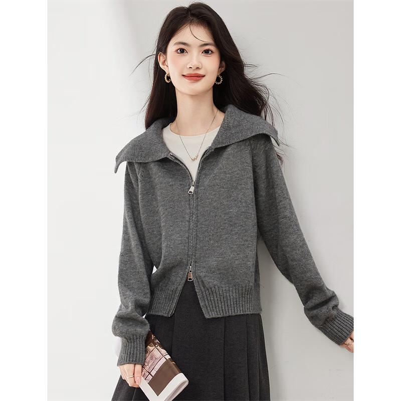 Women's Double-Ended Zipper Knitted Cardigan with Lapel Collar