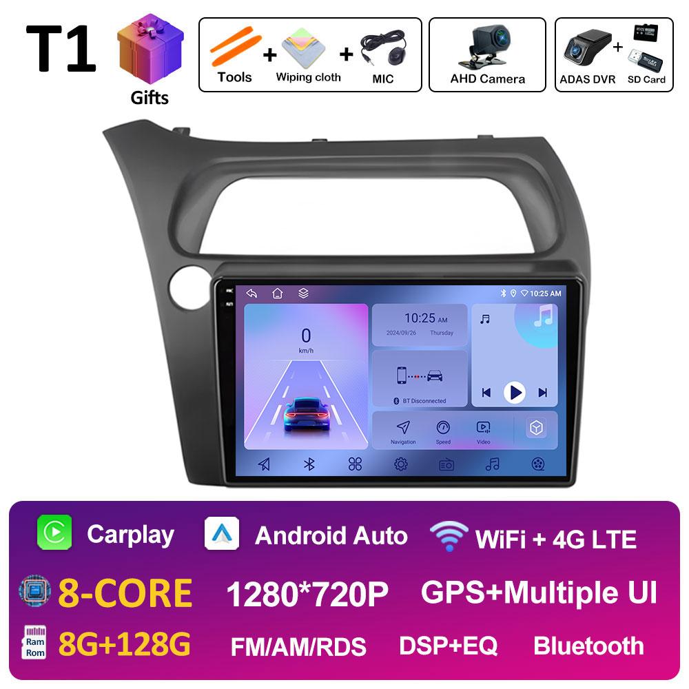 Беспроводной Android Auto Carplay для Honda Civic Хэтчбек 2006 2007 2008 2009 - 2011 Автомагнитола Видео Мультимедийный плеер Вентилятор охлаждения