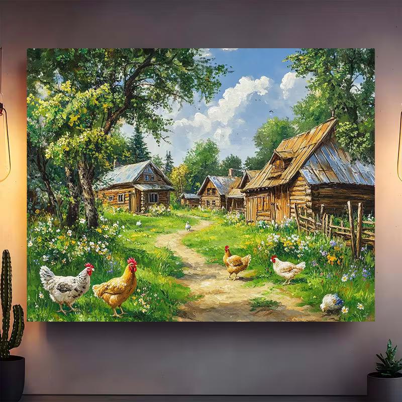 2D Фон для Фотосессии Портрет Курицы на Ферме