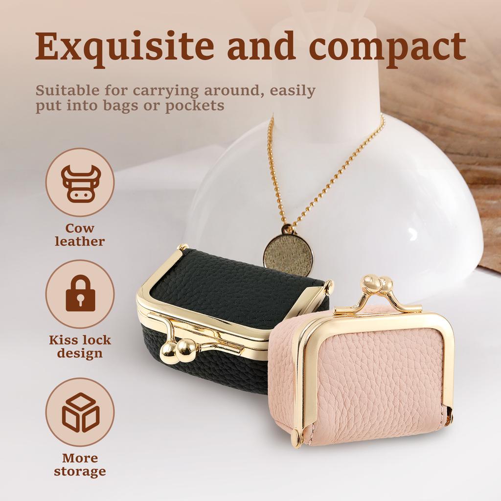 Винтажная кожаная мини-шкатулка для украшений, портативный дорожный футляр для украшений с застежкой-поцелуем, кошелек для монет, коробка для серег, колец, ожерелий, браслетов