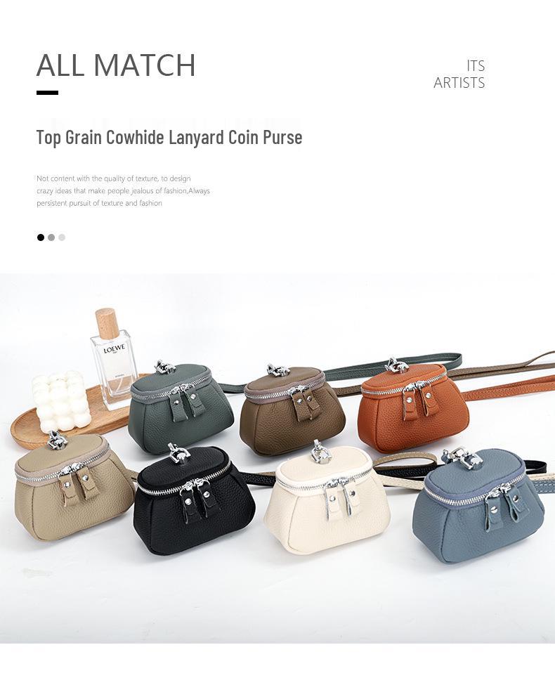 Компактный кошелек для монет из коровьей кожи высшего качества: Стильный чехол-ожерелье для помады, косметики или наушников